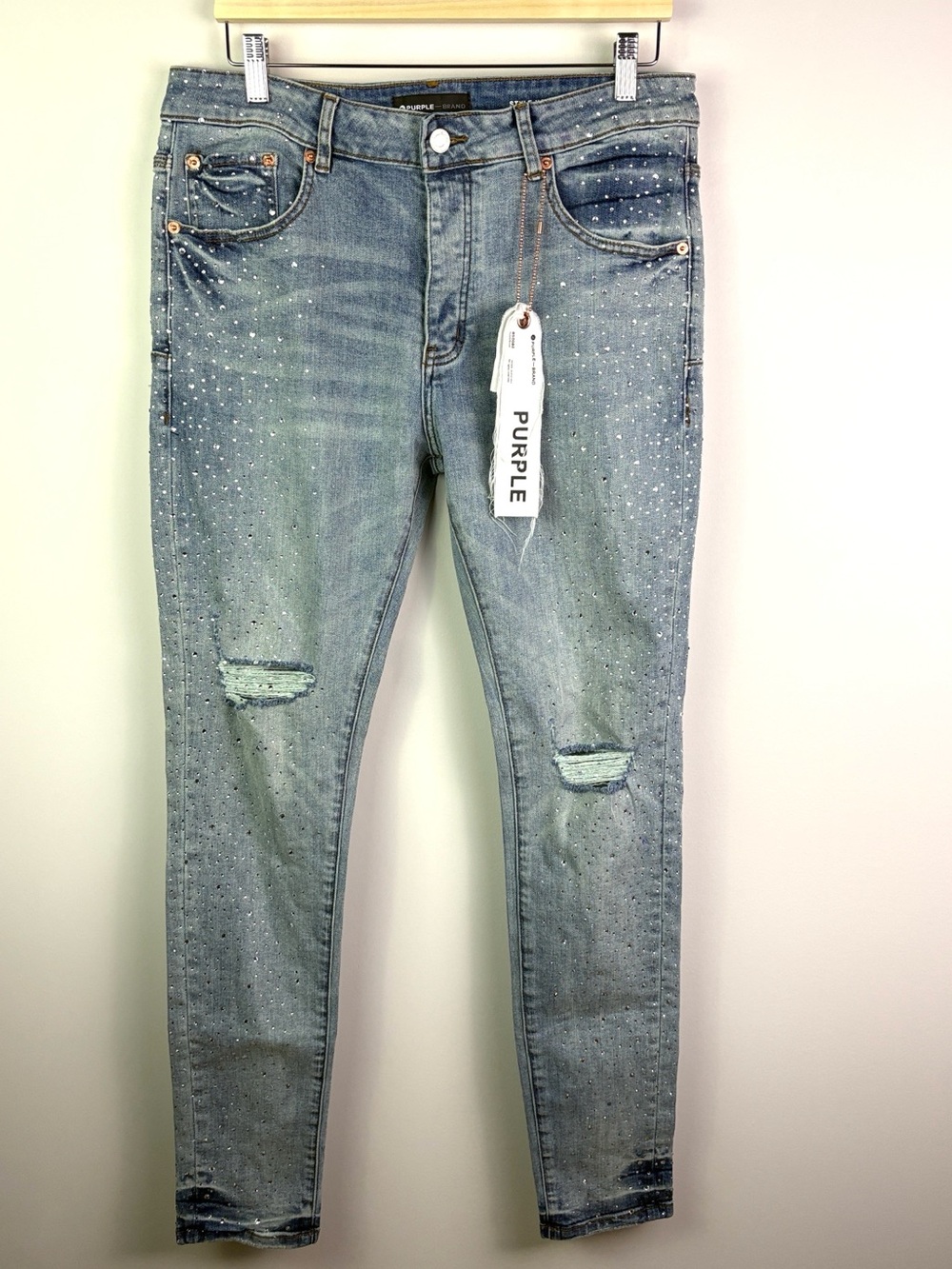 NWT Purple Jeans slim/skinny fit Light Wash crystal Embellished Jeans size 34